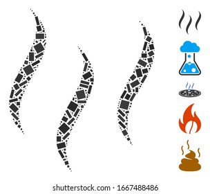 Dot Mosaic based on aroma steam. Mosaic vector aroma steam is formed with random rectangle items. Bonus icons are added.