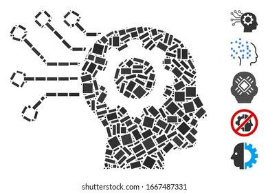 Dot Mosaic based on artificial mind. Mosaic vector artificial mind is designed with scattered rectangle items. Bonus icons are added.