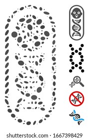 Dot Mosaic based on baby genome. Mosaic vector baby genome is formed with random oval dots. Bonus icons are added.