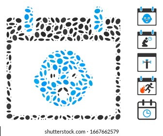 Dot Mosaic based on baby head calendar day. Mosaic vector baby head calendar day is designed with scattered elliptic elements. Bonus icons are added.