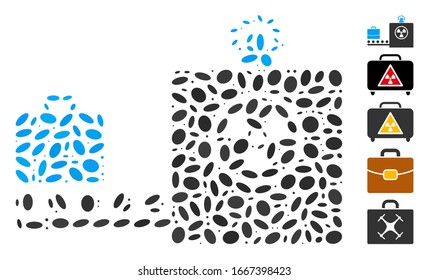 Dot Mosaic based on baggage screening. Mosaic vector baggage screening is formed with random elliptic elements. Bonus icons are added.