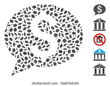 Dot Mosaic based on bank message. Mosaic vector bank message is composed with random elliptic spots. Bonus icons are added.
