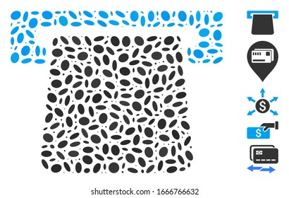 Dot Mosaic based on bank terminal. Mosaic vector bank terminal is composed with scattered oval dots. Bonus icons are added.