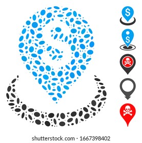 Dot Mosaic based on bank placement. Mosaic vector bank placement is formed with random ellipse spots. Bonus icons are added.