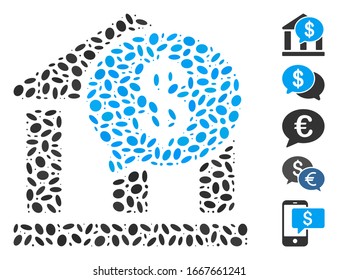 Dot Mosaic basierend auf der Bankmeldung. Die Mosaik-Vektorillustration-Nachricht besteht aus verstreuten elliptischen Elementen. Bonussymbole werden hinzugefügt.