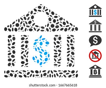 Dot Mosaic based on bank building. Mosaic vector bank building is composed with randomized ellipse spots. Bonus icons are added.