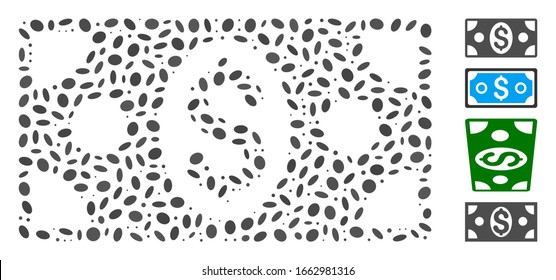 Dot Mosaic based on banknote. Mosaic vector banknote is composed with scattered ellipse elements.