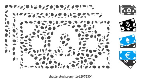 Dot Mosaic based on banknotes. Mosaic vector banknotes is created with random oval spots.