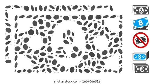 Dot Mosaic based on banknotes. Mosaic vector banknotes is created with randomized elliptic spots. Bonus icons are added.
