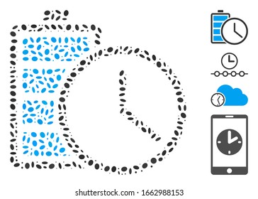 Dot Mosaic basierend auf der Akkuzeit. Die Akkulaufzeit der Mosaik Vektorillustration wird mit zufälligen ovalen Punkten erzeugt.