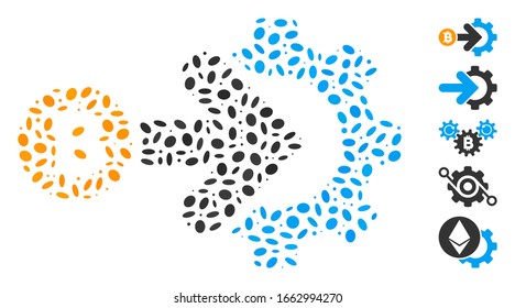 Dot Mosaic based on Bitcoin integration gear. Mosaic vector Bitcoin integration gear is designed with scattered oval dots.