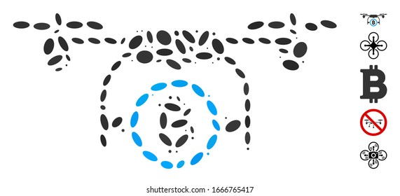 Dot Mosaic based on Bitcoin airdrone. Mosaic vector Bitcoin airdrone is designed with randomized oval spots. Bonus icons are added.