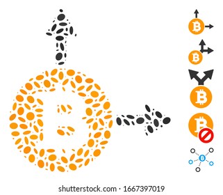 Dot Mosaic based on Bitcoin fork. Mosaic vector Bitcoin fork is designed with random elliptic elements. Bonus icons are added.