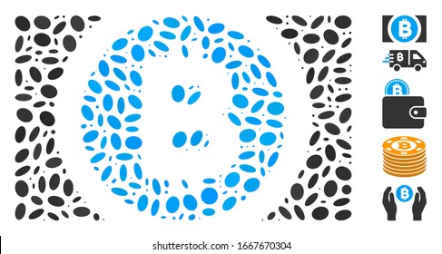Dot Mosaic based on Bitcoin cash. Mosaic vector Bitcoin cash is composed with random ellipse items. Bonus icons are added.