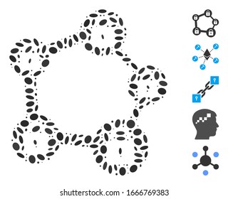 Dot Mosaic based on blockchain network. Mosaic vector blockchain network is formed with random ellipse elements. Bonus icons are added.
