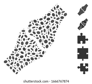Dot Mosaic based on bone joint. Mosaic vector bone joint is created with randomized ellipse dots. Bonus icons are added.