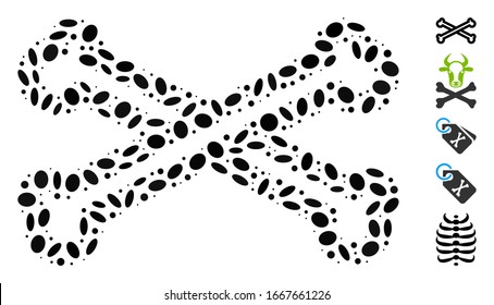 Dot Mosaic based on bones. Mosaic vector bones is composed with randomized ellipse dots. Bonus icons are added.
