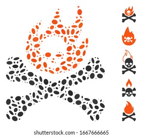 Dot Mosaic based on bones fire. Mosaic vector bones fire is designed with randomized oval dots. Bonus icons are added.