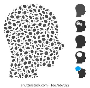 Dot Mosaic based on boy head. Mosaic vector boy head is designed with scattered oval items. Bonus icons are added.