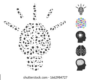 Dot Mosaic based on brain idea bulb. Mosaic vector brain idea bulb is formed with scattered ellipse elements.