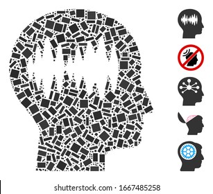 Dot Mosaic based on brain waves. Mosaic vector brain waves is formed with randomized rectangular spots. Bonus icons are added.
