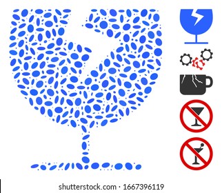 Dot Mosaic based on broken glass cup. Mosaic vector broken glass cup is composed with scattered elliptic elements. Bonus icons are added.
