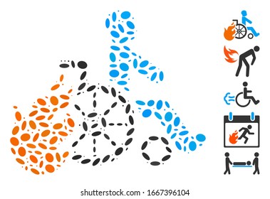 Dot Mosaic based on burn patient. Mosaic vector burn patient is composed with random ellipse spots. Bonus icons are added.
