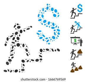 Dot Mosaic based on business stairs. Mosaic vector business stairs is designed with random elliptic items. Bonus icons are added.