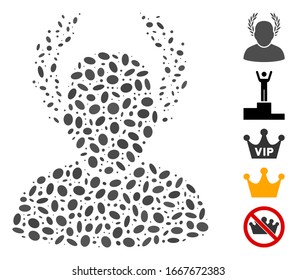 Dot Mosaic based on caesar. Mosaic vector caesar is formed with random elliptic elements. Bonus icons are added.