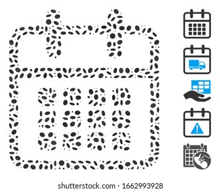 Mosaico de puntos basado en el calendario. El calendario vectorial mosaico está diseñado con puntos de elipse dispersos.