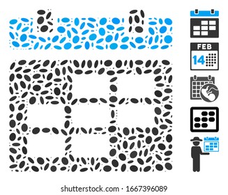 Dot Mosaic based on calendar. Mosaic vector calendar is designed with random elliptic dots. Bonus icons are added.