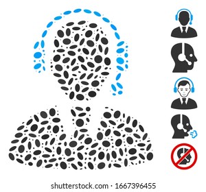 Dot Mosaic based on call center manager. Mosaic vector call center manager is designed with scattered elliptic items. Bonus icons are added.