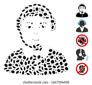 Dot Mosaic based on call center operator. Mosaic vector call center operator is created with random ellipse dots. Bonus icons are added.