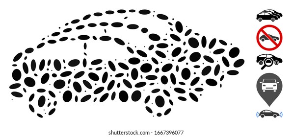 Dot Mosaic based on car traffic. Mosaic vector car traffic is composed with randomized oval spots. Bonus icons are added.