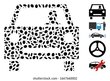 Dot Mosaic based on car driver. Mosaic vector car driver is designed with random ellipse spots. Bonus icons are added.