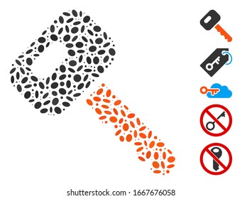 Dot Mosaic based on car key. Mosaic vector car key is composed with scattered ellipse items. Bonus icons are added.