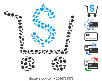 Dot Mosaic based on checkout. Mosaic vector checkout is created with randomized elliptic items. Bonus icons are added.