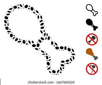 Dot Mosaic based on chicken leg. Mosaic vector chicken leg is composed with random ellipse spots. Bonus icons are added.