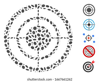 Dot Mosaic based on circular target. Mosaic vector circular target is created with randomized ellipse elements. Bonus icons are added.
