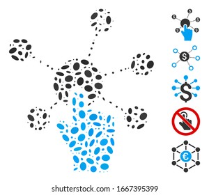 Dot Mosaic based on click financial network. Mosaic vector click financial network is composed with random ellipse dots. Bonus icons are added.