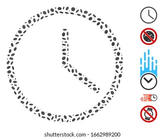 Dot Mosaic based on clock. Mosaic vector clock is created with scattered oval elements.