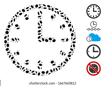 Dot Mosaic based on clock. Mosaic vector clock is formed with random elliptic dots. Bonus icons are added.