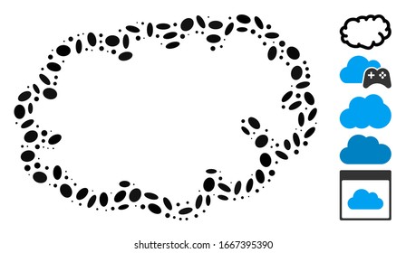Dot Mosaic based on cloud. Mosaic vector cloud is composed with randomized elliptic dots. Bonus icons are added.