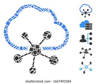 Dot Mosaic based on cloud network. Mosaic vector cloud network is created with scattered rectangle elements. Bonus icons are added.