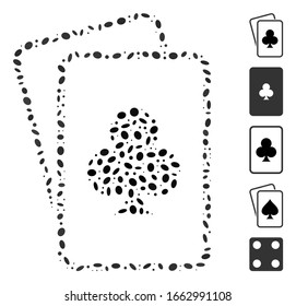 Dot Mosaic based on clubs gambling cards. Mosaic vector clubs gambling cards is formed with scattered elliptic spots.