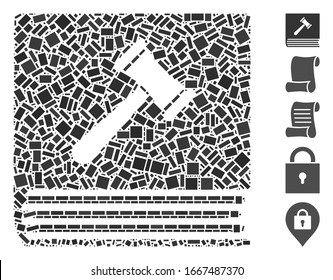 Dot Mosaic based on code of conduct. Mosaic vector code of conduct is composed with random rectangular items. Bonus icons are added.