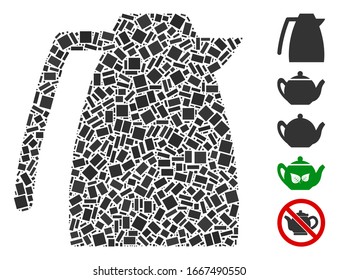 Dot Mosaic based on coffee pot. Mosaic vector coffee pot is designed with random rectangular items. Bonus icons are added.