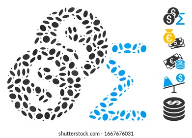 Dot Mosaic based on coin summary. Mosaic vector coin summary is formed with random ellipse dots. Bonus icons are added.