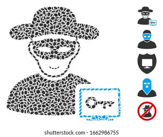 Dot Mosaic based on computer hacker. Mosaic vector computer hacker is designed with randomized oval items.