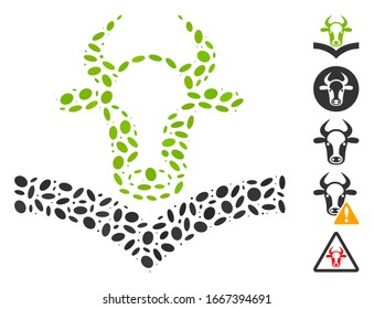 Dot Mosaic based on cow handbook. Mosaic vector cow handbook is designed with scattered elliptic dots. Bonus icons are added.